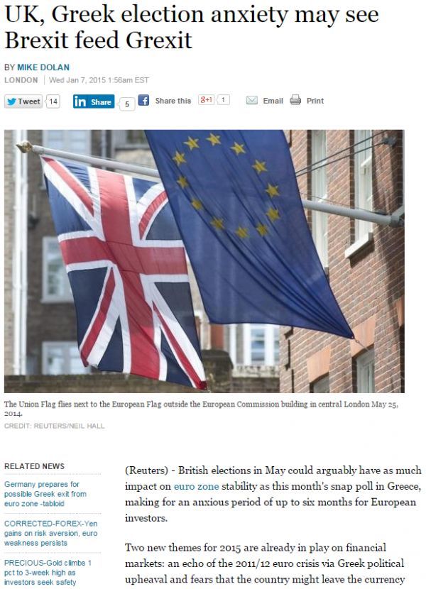 Το Grexit συνδέεται με το Brexit, εκτιμά το Reuters