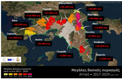 Σε οκτώ χρόνια κάηκε το 37% των δασών της Αττικής