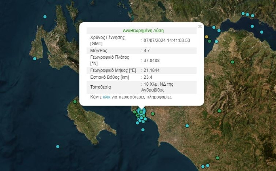 Νέος σεισμός 4,7 Ρίχτερ στην Ηλεία